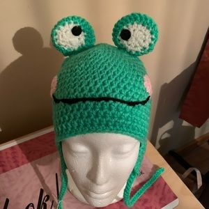 Hand crocheted frog hat